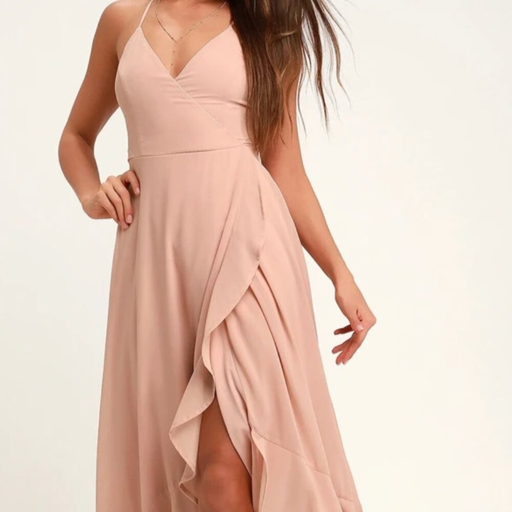 Lulu's - In Love Forever Blush Lace-Up High-Low Maxi Dress - Size XS -NWT